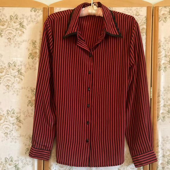 Liz Baker Black and Red Stripe Shirt Blouse - Picture 5 of 8
